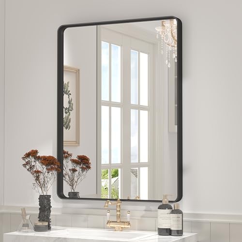 26x36 Inch Black Metal Framed Bathroom Mirror for Wall