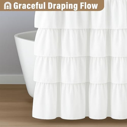 Seasonwood Small White Ruffle Shower Curtain, 36" x 72"
