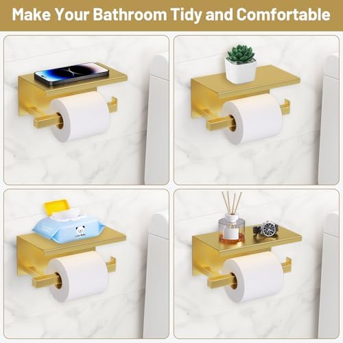 TURS Brushed Gold 5 Pieces Bathroom Hardware Set, SUS304 Stainless Steel 23.6 Inch Bath Towel Bar Set, Square Bathroom Accessories Kit Wall Mounted