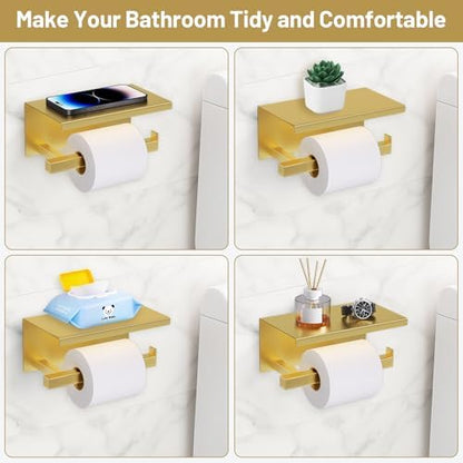TURS Brushed Gold 5 Pieces Bathroom Hardware Set, SUS304 Stainless Steel 23.6 Inch Bath Towel Bar Set, Square Bathroom Accessories Kit Wall Mounted