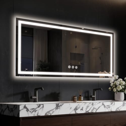 48"x24" LED Bathroom Mirror with Anti-Fog, Backlit & Front Lights, Memory