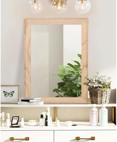AAZZKANG Rustic Mirrors for Wall Rectangle Wood Frame Mirror Large 26"x18" Decorative for Farmhouse Bedroom Bathroom Living Room Large