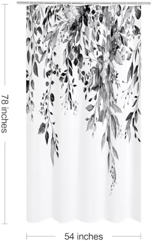 Gibelle Black Eucalyptus Shower Curtain, Watercolor Floral Print, 54x78