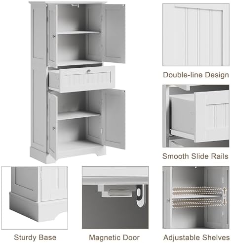 ChooChoo 51" H Bathroom Floor Cabinet with Drawer and Adjustable Shelves