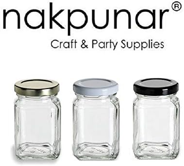 Nakpunar 12 pcs 6 oz Victorian Square Glass Jars with Silver Plastisol Lined Lids (6 fl oz, Silver)