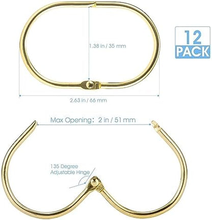 Goowin Shower Curtain Rings, 12 Pcs Shower Curtain Hooks, Oval Snap Shower Rings for Curtain, Metal Gold Shower Curtain Rings Rust Proof, Glide Smoothly Shower Hooks for Shower Curtain Rod (Gold)