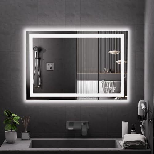 Koonmi 38x26 LED Bathroom Mirror, Shatterproof Mirror with Light