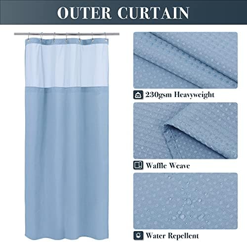 N&Y HOME Stall Waffle Weave Shower Curtain with Snap-in Liner Blue 36x72