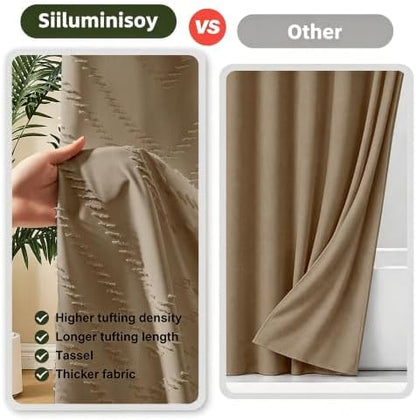 Siiluminisoy Boho Farmhouse Shower Curtain Woven Fabric Khaki Shower Curtain, 72 x 72 Tufted Chevron Textured Striped Modern Farmhouse Minimalist Shower Curtain for Bathroom