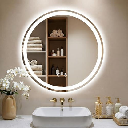 28 Inch Round LED Bathroom Mirror with Lights, Circle Lighted Vanity Mirror