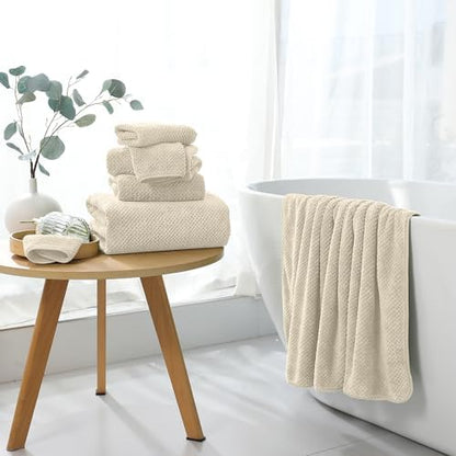 Extra Large Bath Towel Set of 4 (35"x70"),Oversized Bath Sheet Super Soft Highly Absorbent Jumbo Bathroom Towel Set Microfibers Quick Dry Shower Towel for Hotel,Bathroom,Guest,Spa,Gym (Beige)