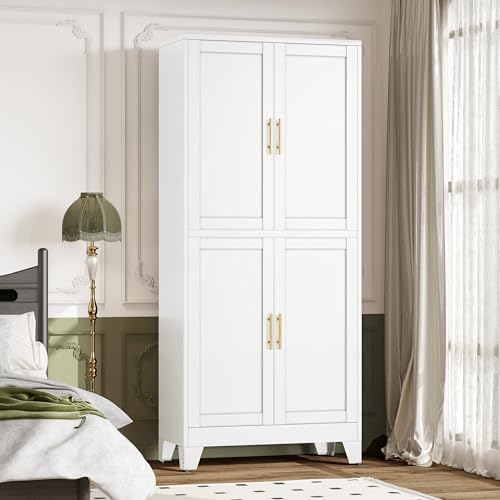 winiowa 75" Tall Kitchen Pantry Cabinet, Metal Storage Cabinet with Doors and Adjustable Shelves, White Freestanding Pantry Cabinet for Kitchen, Dining Room, Living Room, Laundry Room, Bathroom