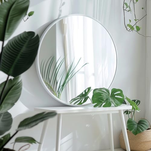 Sunniry Large Round Mirror,Circle Mirror 30 inch, Matte White Metal Frame