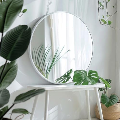 Sunniry Large Round Mirror,Circle Mirror 30 inch, Matte White Metal Frame