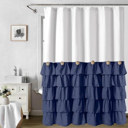 Seasonwood Navy Blue and White Shower Curtain 72 x 72