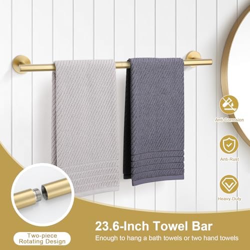 TQKAG 8-Pieces Bathroom Hardware Set, Brushed Gold Towel Bar Set 23.6 Inch