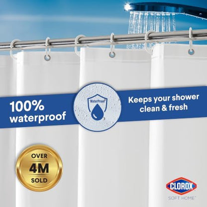 Clorox Shower Curtain Liner & Hooks, Premium Lightweight Flexible Waterproof 4g PEVA for Bathroom with Weighted Magnets, Standard Size 70" x 72", White 1 Pack