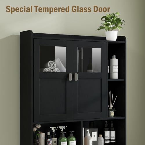 Vabches Over The Toilet Storage Cabinet with Doors and Shelves, Black