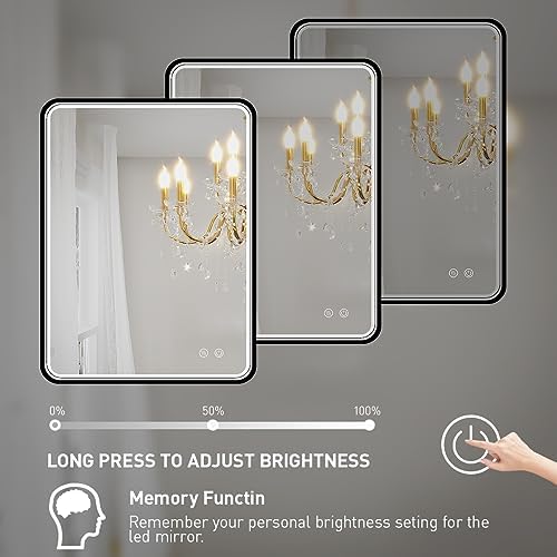 20x28 Inch LED Lighted Bathroom Mirror,Black Frame