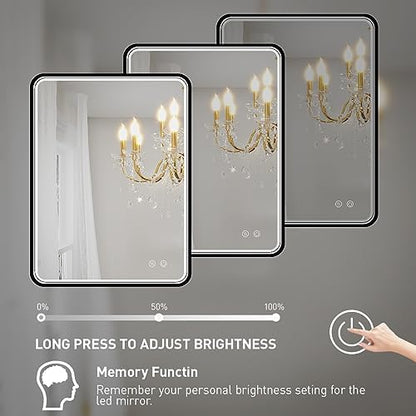 20x28 Inch LED Lighted Bathroom Mirror,Black Frame