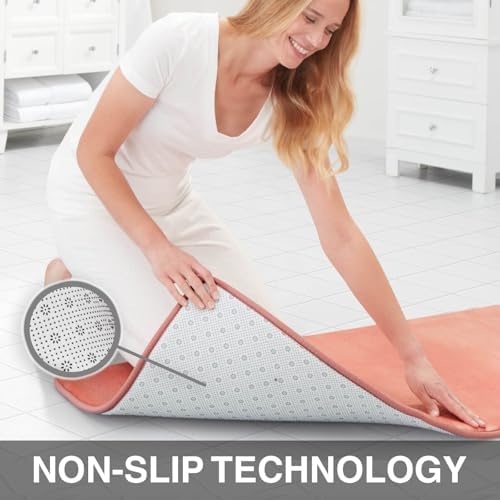 Memory Foam Bath Mat Non Slip Absorbent Super Cozy Velvet Bathroom Rug Carpet (20 inches X 32 inches, Peach)