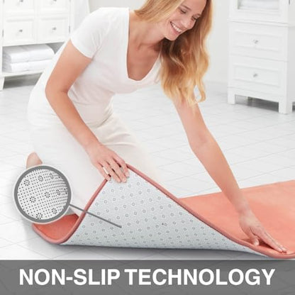 Memory Foam Bath Mat Non Slip Absorbent Super Cozy Velvet Bathroom Rug Carpet (24 inches X 48 inches, Peach)