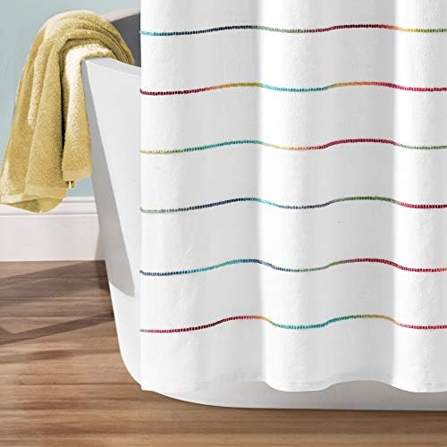 Lush Decor Ombre Stripe Yarn Dyed Cotton Shower Curtain, 72" W x 72" L, Rainbow - Fabric Shower Curtains - Striped Bathroom Curtain - Farmhouse & Coastal Decor