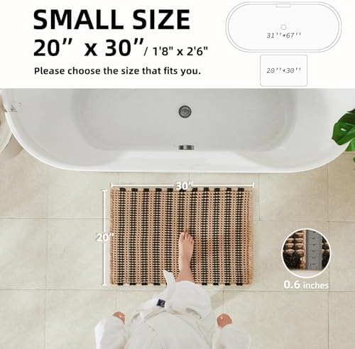 TYUU Waffle Bath Mat, Boho Bathroom Rugs Non Slip, 30x20 Black & Khaki