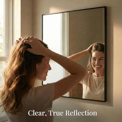 36"x36" Matte Black Framed Square Bathroom Vanity Wall Mirror