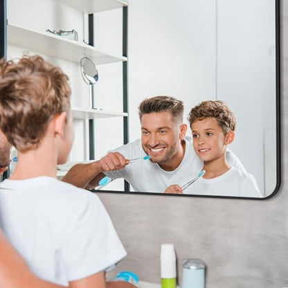 Bathroom Mirror, 40 x 36 inch Black Rectangle Wall Mirror, Metal Frame Rectangular Vanity Mirror, Rounded Corner Wall Mounted Mirror for Modern Bedroom Living Room Hangs Horizontal/Vertical