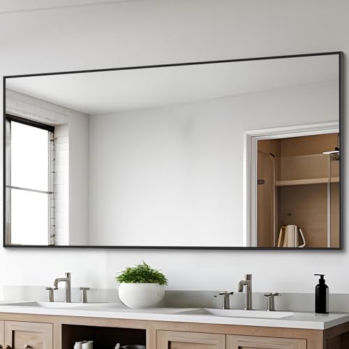 DESBING Black Bathroom Mirror for Wall, 30x55 Inch Rectangle Mirrors with Metal Frame, Modern Vanity Wall Mirror Decor for Entryway Hangs, Bathroom Living Room Horizontal or Vertical