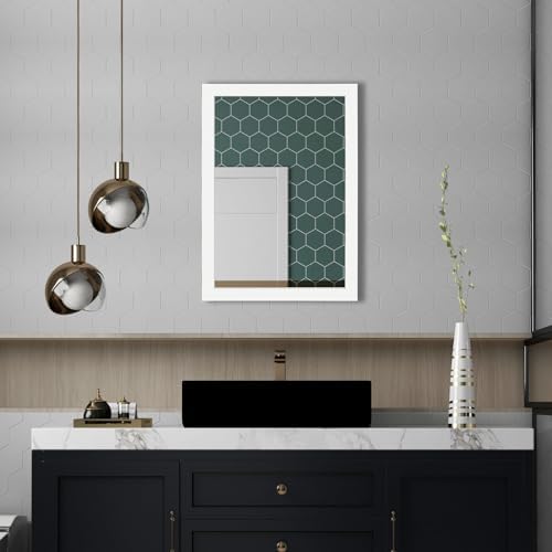 Bathroom Mirror for Over Sink 28x20 Inch Rectangular Wall Mirror, White