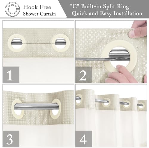 Gibelle No Hook Cloth Ivory Shower Curtain with Liner, 72x74
