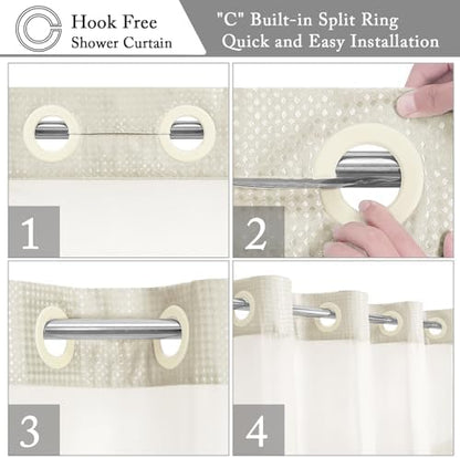 Gibelle No Hook Cloth Ivory Shower Curtain with Liner, 36x74