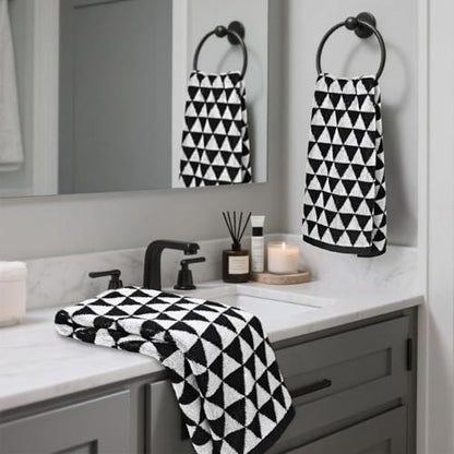 Jacquotha Black and White Hand Towels (Geometric Triangle), 4 Pack