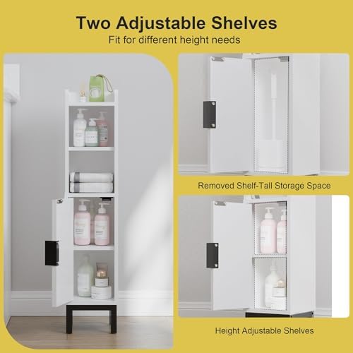 FerniTry Small Bathroom Storage Cabinet, Narrow Corner Floor Cabinet with Door and Shelves for Toilet Paper, Bathroom Organizer with Adjustable Shelf, for Small Spaces (White)