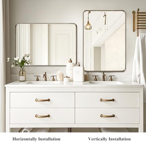 Fabuday Bathroom Wall Mirror 32x24 Inch - Bronze Metal Frame Over Sink Mirror for Bathroom, Rustic Bathroom Mirrors for Bedroom, Farmhouse, Hallway, Living Room Decor, Horizontal or Vertical Hanging