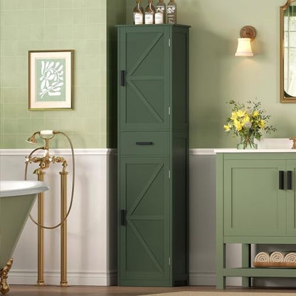 TEENFON Tall Bathroom Cabinet, Storage Cabinet with 6 Shelves & Drawer