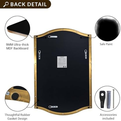 ANDY STAR Scalloped Bathroom Mirror，24"x32" Gold Rectangle Wall Mirror with Curved Edge Stainless Steel Metal Frame, Brass Vanity Wall-Mounted Mirror for Bathroom, Entryway
