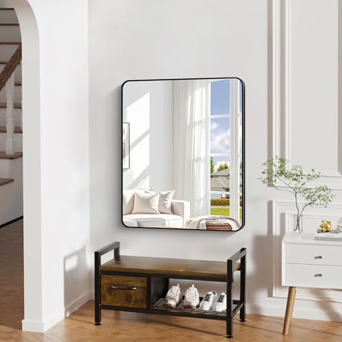 DESBING 30" x 36"Bathroom Mirror, Matte Black Wall Mirror with Metal Frame, Decorative Rectangular Vanity Mirror for Bedroom Bathroom Living Room Entryway (Horizontal/Vertical)