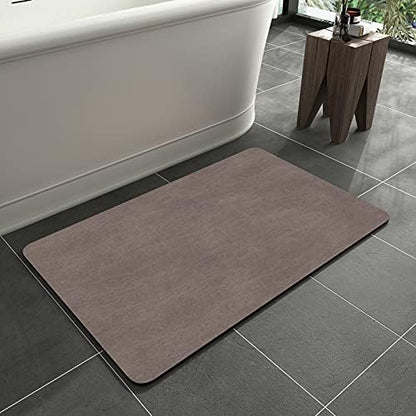 MontVoo -Bath Mat Rug-Rubber Backing Non Slip Quick Dry Absorbent Thin Bathroom Rugs Fit Under Door-Faux Suede Surface Bathroom Floor Mats-Shower Rug for in Front of Bathtub Shower Brown 17"x27.5"