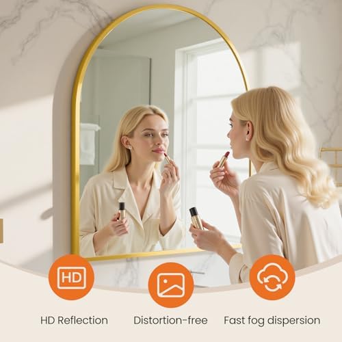 Sweetcrispy 31x32 Bathroom Mirrors for Wall, Arched Mirror for Over Sink