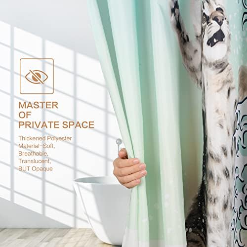 Funny Cat Shower Curtain, Surfer Cat Shower Curtain Battle Blue Ocean Great Wave for Bathroom with 12 Hooks, Polyester Fabric Summer Shower Curtains Set Waterproof Kids Bath ShowerCurtain Decorative