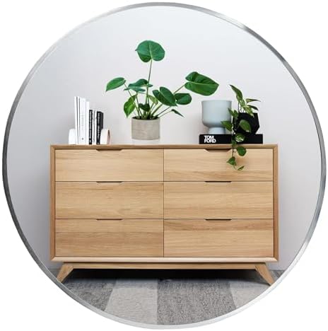 Oruii Round Mirror, 22 inch Silver Circle Mirror,Bruhsed Nickel Metal Frame