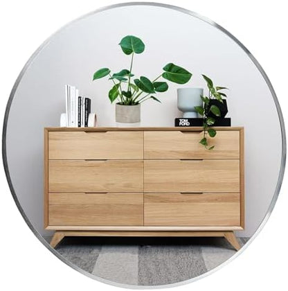 Oruii Round Mirror, 22 inch Silver Circle Mirror,Bruhsed Nickel Metal Frame