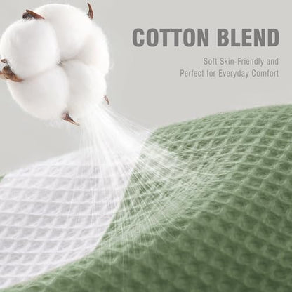 Waffle Weave Shower Curtain Heavyweight Cotton Fabric Sage Green 72Wx72L