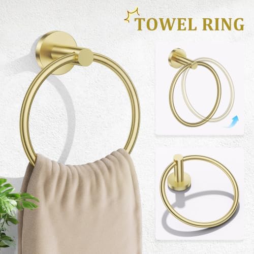 TURS Brushed Gold Bathroom Hardware Set 5 Piece, SUS304 Stainless Steel Bath Towel Bar Set, 24 Inch Bathroom Accessories Kit Wall Mounted