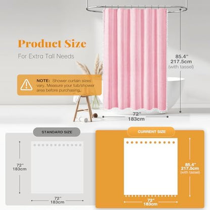 BTTN 72x84 Long Boho Farmhouse Linen Heavy Duty Shower Curtain, Blush Pink