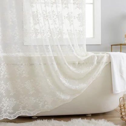 TUDECO Ivory Lace Stall Shower Curtains for Narrow Bathroom, 36''W x 72''L
