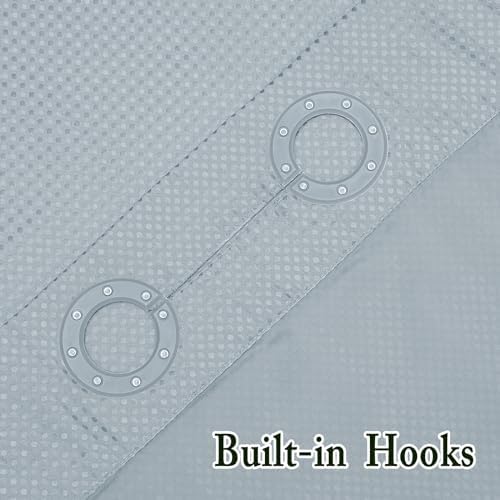Gibelle No Hook Waffle Weave Shower Curtain with Snap-in Fabric Liner Set for Bathroom, Hotel Style with Mesh Top Window, Waterproof & Washable, Fog Blue, 72x74